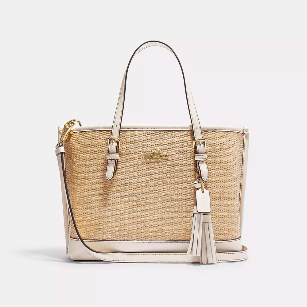 COACH Mollie Tote 25 in Straw with Leather Trim NWT